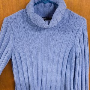 Basic Thick Ribbed Blue Turtleneck Sweater